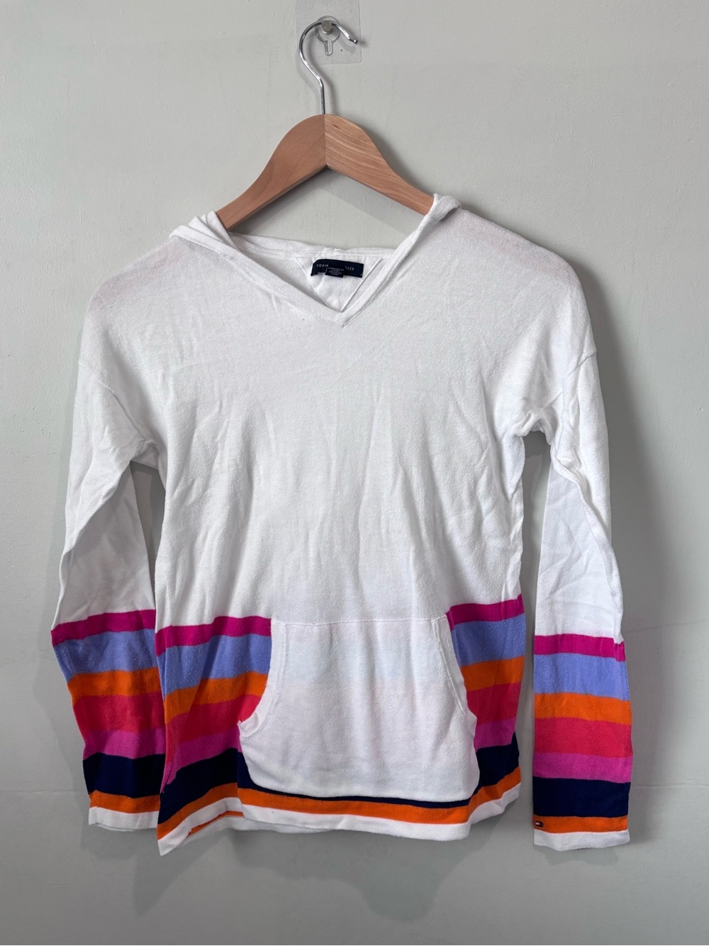 Tommy Hilfiger Knit Beach Hoodie | White with Multi-Color Stripes | Size XL